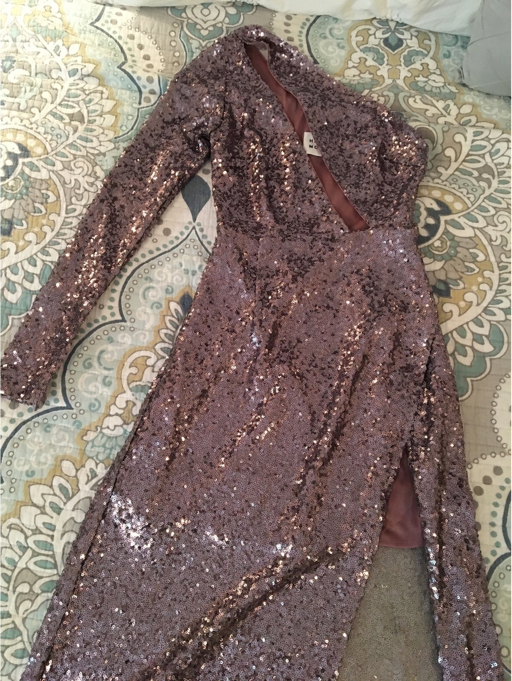Hello Molly XS Sequin Long Sleeve Slit Dress in Lavender